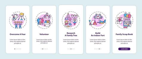 Family bonding tips onboarding mobile app page screen with concepts vector