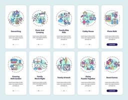 Family fun onboarding mobile app page screen with concepts set vector