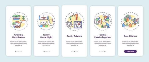 Indoor family activities onboarding mobile app page screen with concepts vector