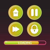 set of Game ui icon button and loading screen bar elements for 2d games vector Illustration