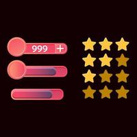 Set of game ui. Loading bar, game bar, and victory star from fully to blank for 2d games vector Illustration