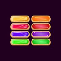 Set of game ui rounded wooden diamond and jelly colorful button for gui asset elements vector illustration