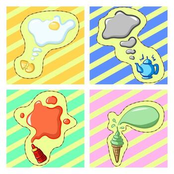 This is an image of different speech bubbles on the topic of food. vector