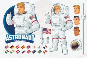 Conjunto de diseño de mascota astronauta con características opcionales. vector