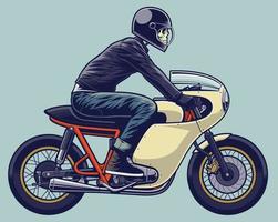 Cafe Racer bike with biker illustration for logo or design elements. Helmet in separated layer. vector