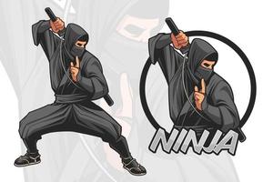 desenho animado preto ninja salto e corrida define ação com seis ações  diferentes 3381492 Vetor no Vecteezy