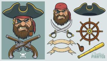 vector de iconos piratas. accesorios sombrero, espada. ilustración de  dibujos animados plana aislada 17389302 Vector en Vecteezy