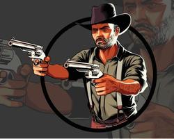 Cowboy in action pointing two pistols vector