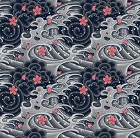 Ola japonesa con patrón sin costuras de sakura para textiles, fondo, prendas o papel tapiz vector