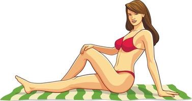 Chica bikini relajándose en una toalla de playa vector
