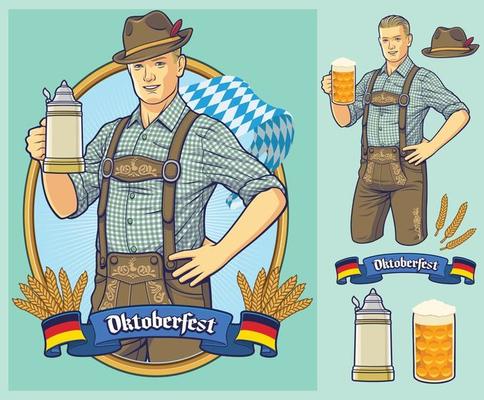 Oktoberfest design German man carrying wearing lederhosen