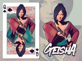 Geisha illustration for Queen of Spades playing card design