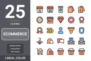 paquete de iconos de comercio electrónico para el diseño de su sitio web, logotipo, aplicación, interfaz de usuario. icono de comercio electrónico diseño de color lineal vector
