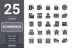 paquete de iconos de comercio electrónico para el diseño de su sitio web, logotipo, aplicación, interfaz de usuario. diseño de glifo de icono de comercio electrónico vector