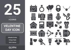 Velentine's Day icon glyph pack design vector
