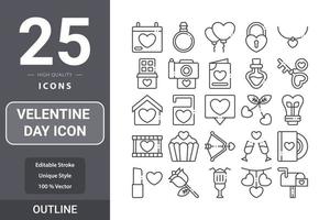 Velentine's Day icon outline pack design vector