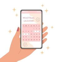 smartphone con calendario de ciclo menstrual en pantalla vector