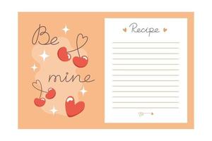 Valentines Day holiday baking recipe template with ingredients and instructions vector