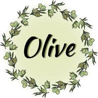 Olive wreath with an inscription. Vector round frame.