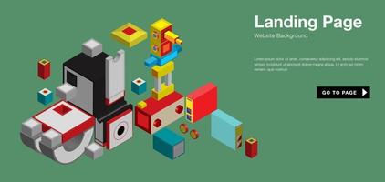 Vector colorful isometric and robot landing page banner