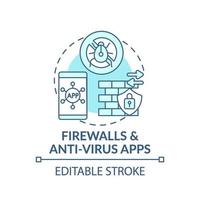 icono de concepto de aplicaciones de firewall y antivirus vector