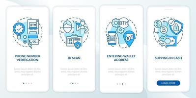 Bitcoin ATM verification steps onboarding mobile app page screen with concepts vector