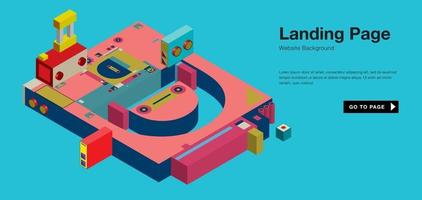 Vector colorful isometric and robot landing page banner