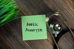 Aortic Aneurysm written on sticky note isolated on wooden table photo