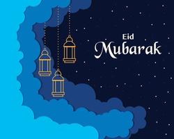 arte de papel de felicitación de eid mubarak vector