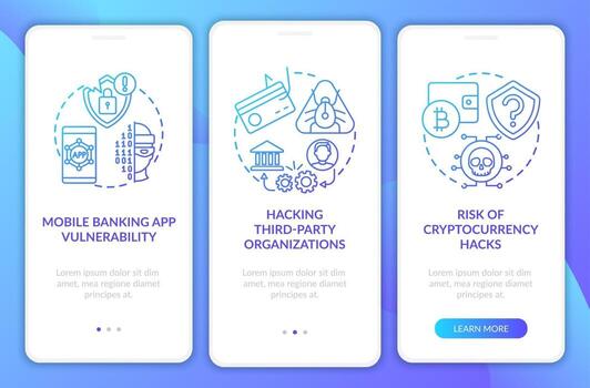 Razones de violación de seguridad bancaria al incorporar la pantalla de la página de la aplicación móvil con conceptos vector