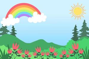 Spring Background with Rainbow Vector