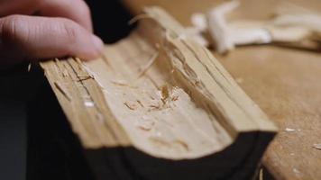 Woodcarver talla el soporte de hojas de té de álamo con cincel video