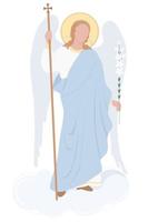 Archangel Gabriel on a cloud with a white lily - Celestial messenger. Vector. Religion - Catholicism and Orthodoxy . Angel of Revelation, Saint Gabriel the Archangels festival day and Annunciation vector