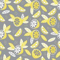 patrón sin costuras patrón abstracto en color amarillo-gris. decoración, frutas y hojas sobre un fondo gris. ilustración vectorial. para textiles, papel pintado, diseño, impresión, embalaje y decoración vector