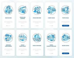 Family fun onboarding mobile app page screen with concepts set vector