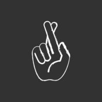 Crossed fingers chalk white icon on black background vector