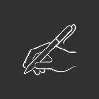 Hand writing with pen chalk white icon on black background vector