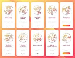 Family fun onboarding mobile app page screen with concepts set vector