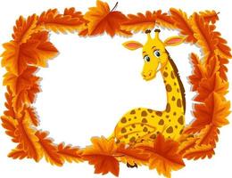 Red leaves banner template with giraffe cartoon character vector