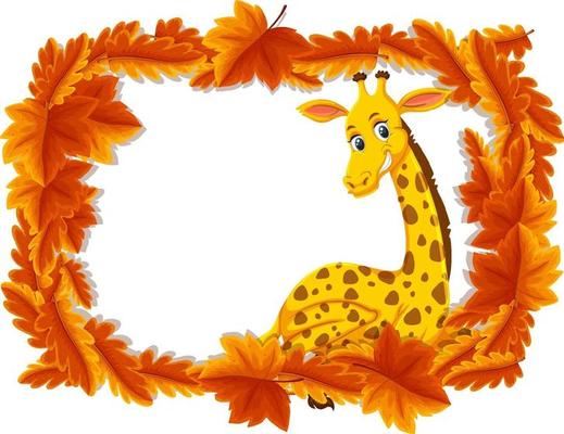 Red leaves banner template with giraffe cartoon character