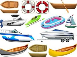 Set of different kind of boats and ship isolated on white background vector