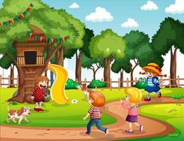 Playground scene with many kids vector