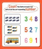 Math count number worksheet vector