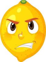 Lemon cartoon character with angry face expression on white background vector