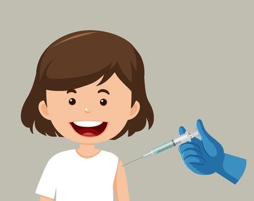 Cartoon character of a girl getting a vaccine