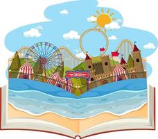 libro abierto con escena de parque de atracciones. vector