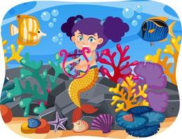 Cute mermaid in underwater background vector