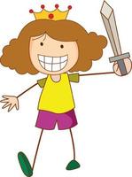 A doodle kid holding a sword cartoon character isolated vector