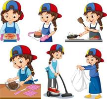 Set of a cute girl doing different activities vector