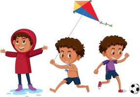 Set of a boy cartoon character doing different activities vector